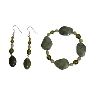Multiple colored green pierced earrings and bracelet set